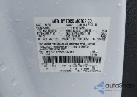 2013 Ford F-150 Stx из США, поврежденный, VIN 1FTFX1EF9DFA52657